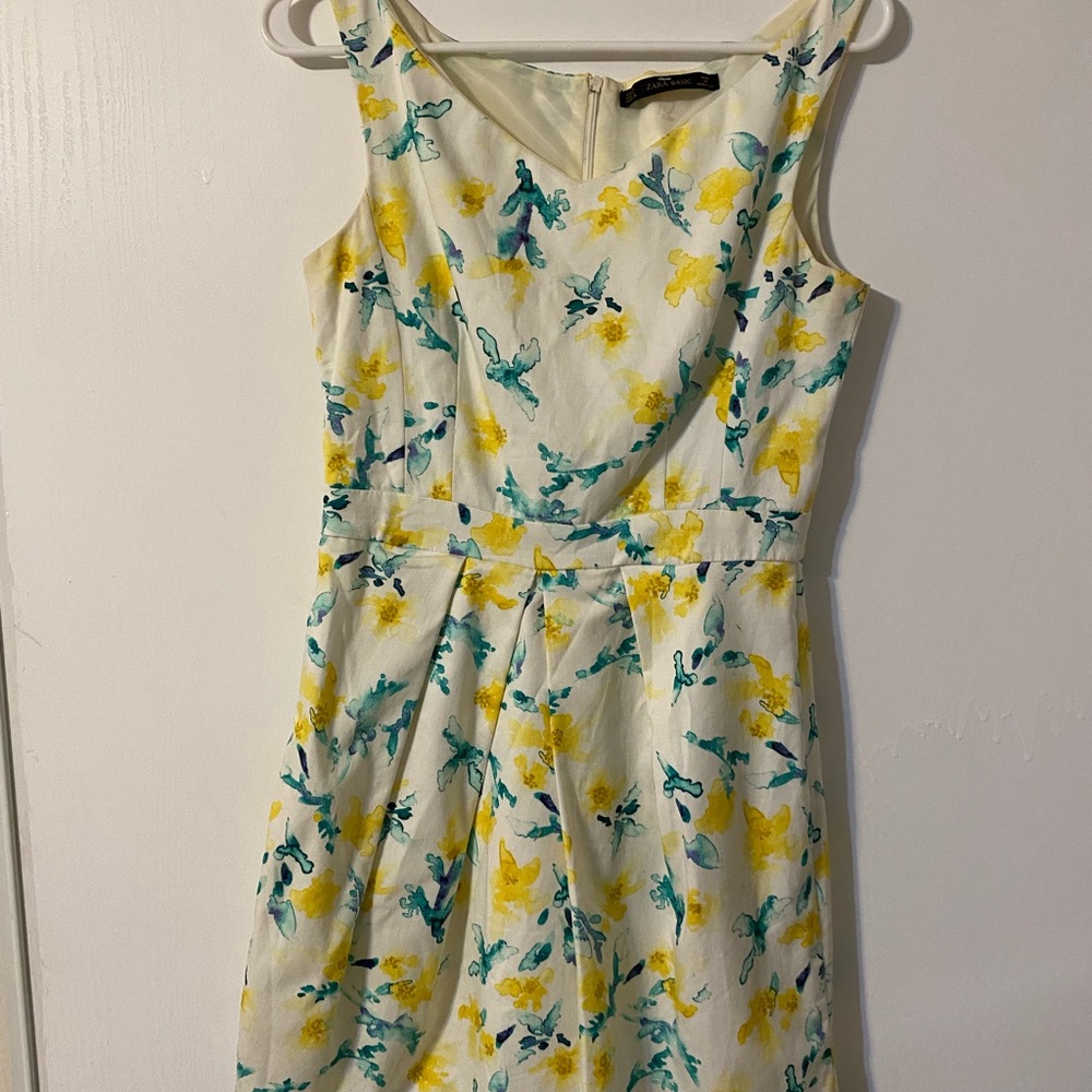 Zara Yellow and Blue Floral Midi Dress